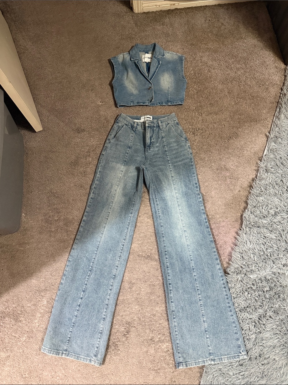 Light Wash High-Rise Wide Leg Jeans - with matching Vest top Women